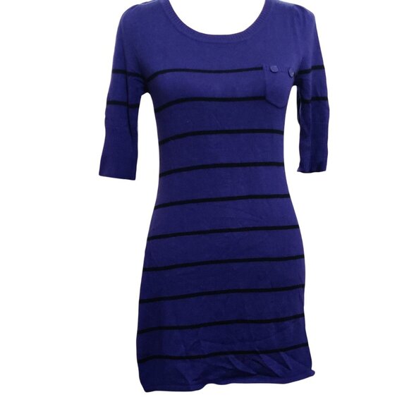 Takeout Womens Sweater Dress Pocket Button Accents Y2K Purple Black Striped Sz L - Picture 1 of 6